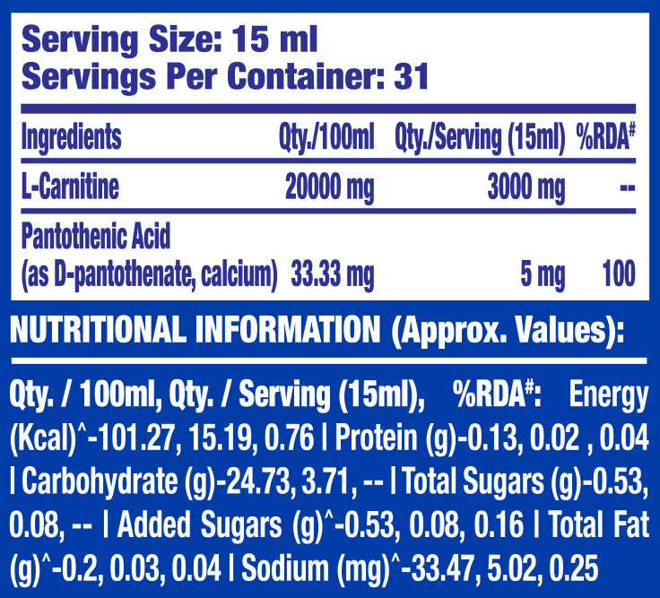 Ronnie Coleman L-Carnitine XS 3000 465 ml — official nutrition information, 31 servings