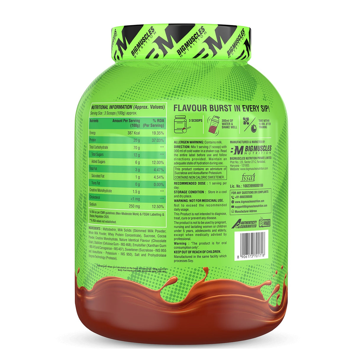 BigMuscles Body Fuel Hardcore 3 kg Chocolate Eclair — nutrition facts and ingredients