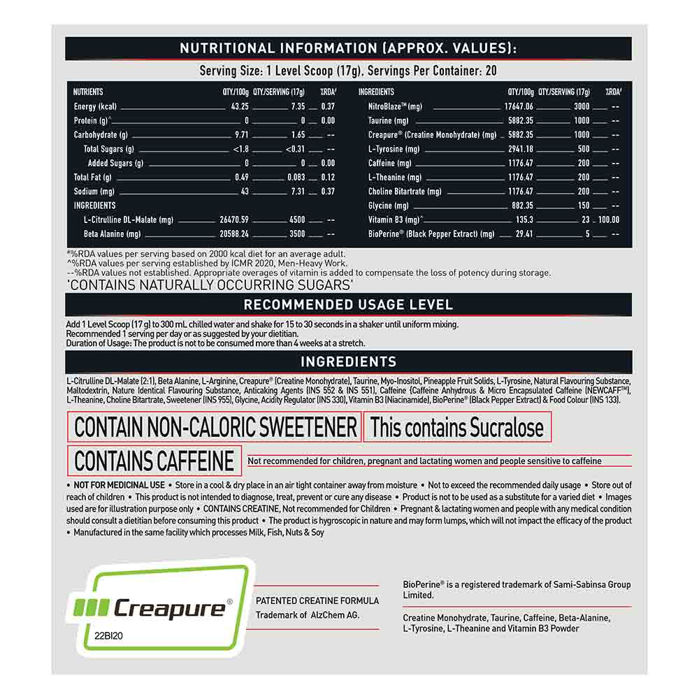 MuscleBlaze Pre Workout WrathX, Cola Frost, 340 g — nutrition information, active ingredients and usage