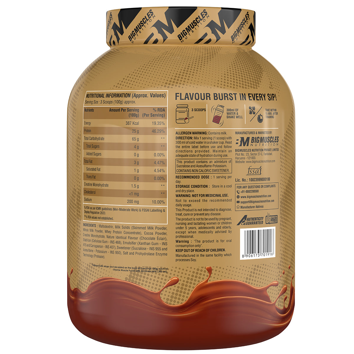 BigMuscles Nutrition Xtreme Muscle Fusion Chocolate Éclair 3 kg — official nutrition facts and ingredients