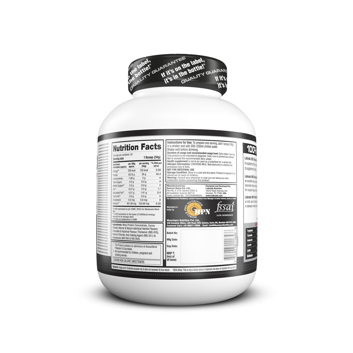 Labrada 100% Whey Protein Chocolate Hazelnut 1.8 kg — nutrition facts and ingredients